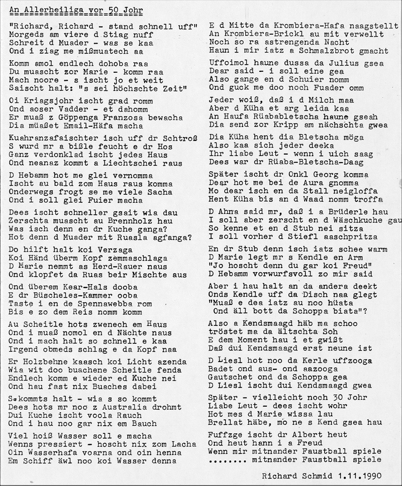 An Allerheiliga vor 50 Johr